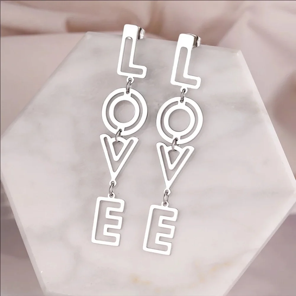 NEW TRENDY LOVE DROP SILVER EARRINGS - Picture 2 of 3